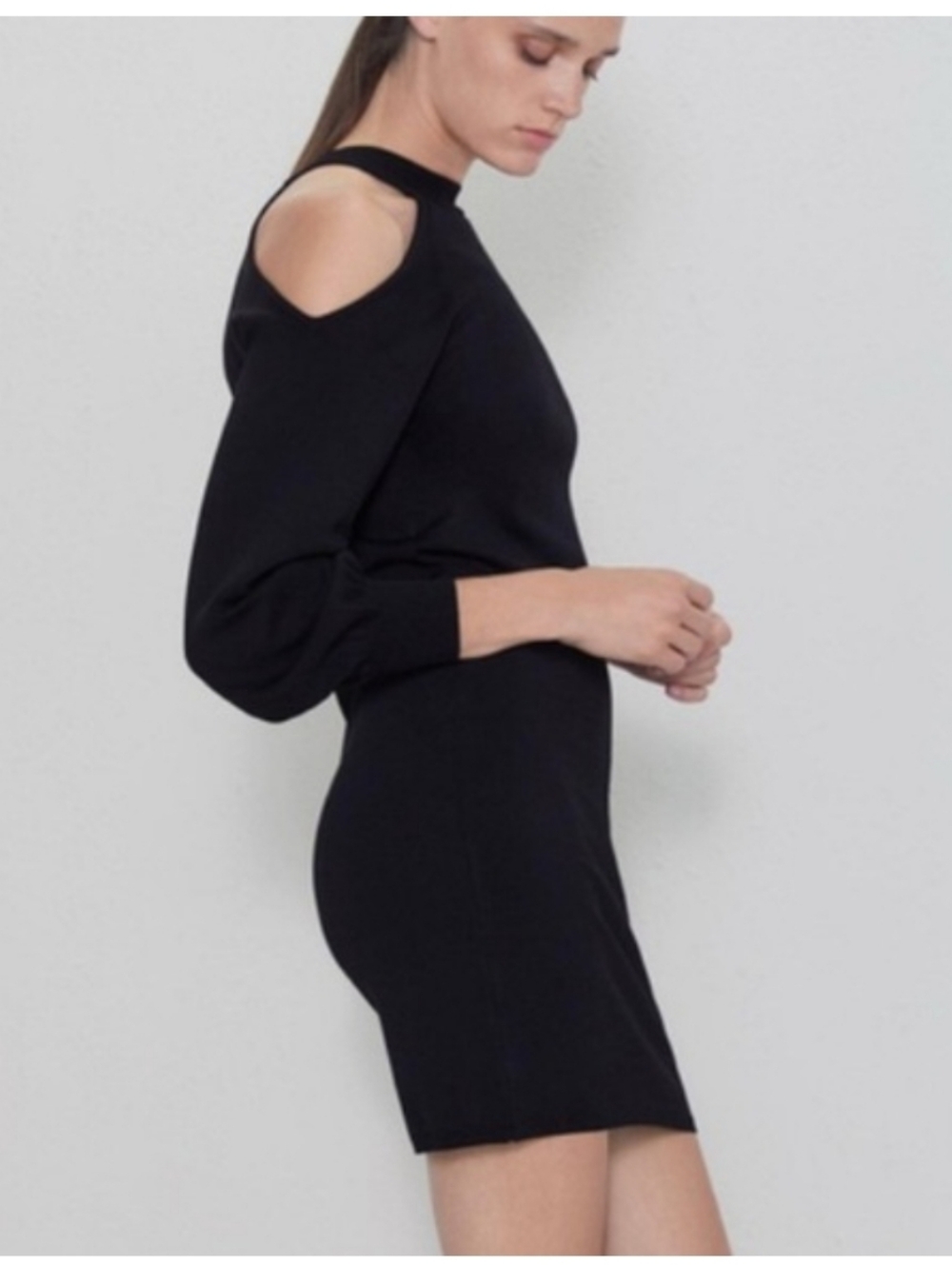 Zara Black Cold-Shoulder Ribbed Knit Mini Dress - Picture 4 of 5